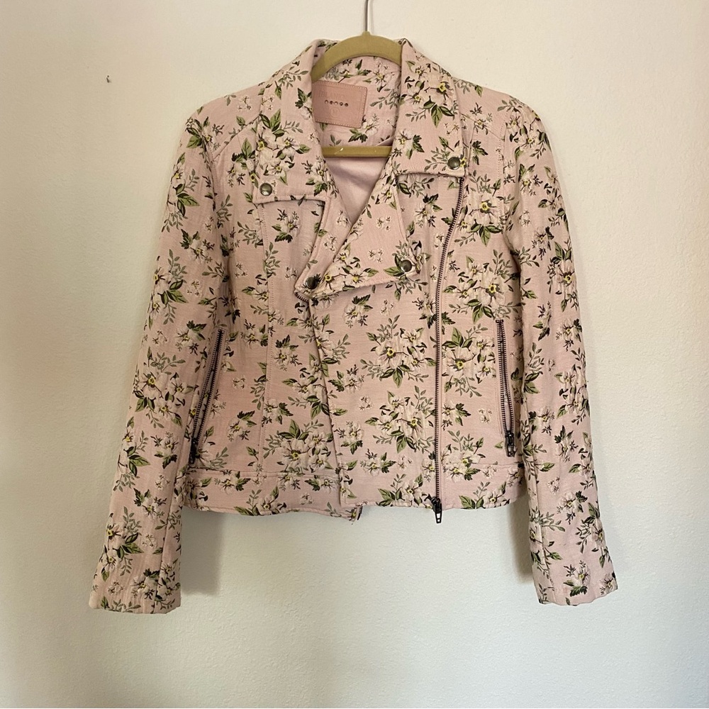 Cream and Green Bomber Jacket with Floral Print